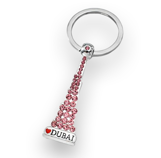 Dubai Khalifa Tower Pink Crystal Key Ring