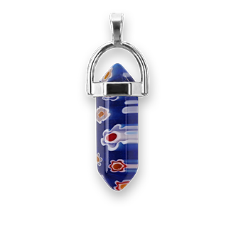 Natural Stone Hexagonal Quartz Crystal Chakra Pendant (Floral Blue)