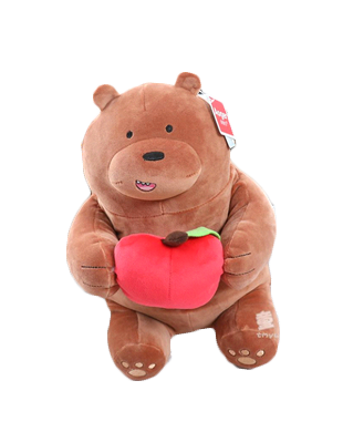 Aoger We Bare Bear Grizzly with Apple Plush Toy